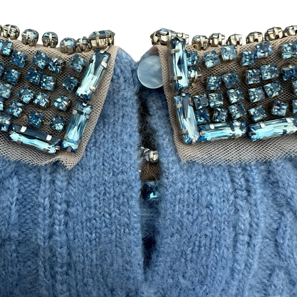 J.Crew Pointelle Cable-Knit Crewneck Sweater with Beaded Collar NWT Size M